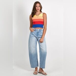 MOTHER Denim Over the Horizon knit striped shell top rainbow S